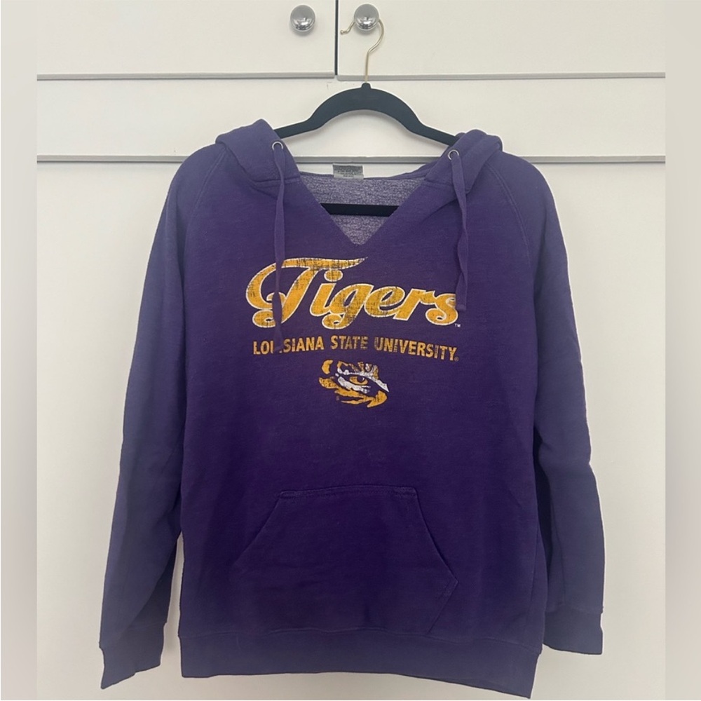 Purple LSU Tigers Hoodie with V-Neck Size M